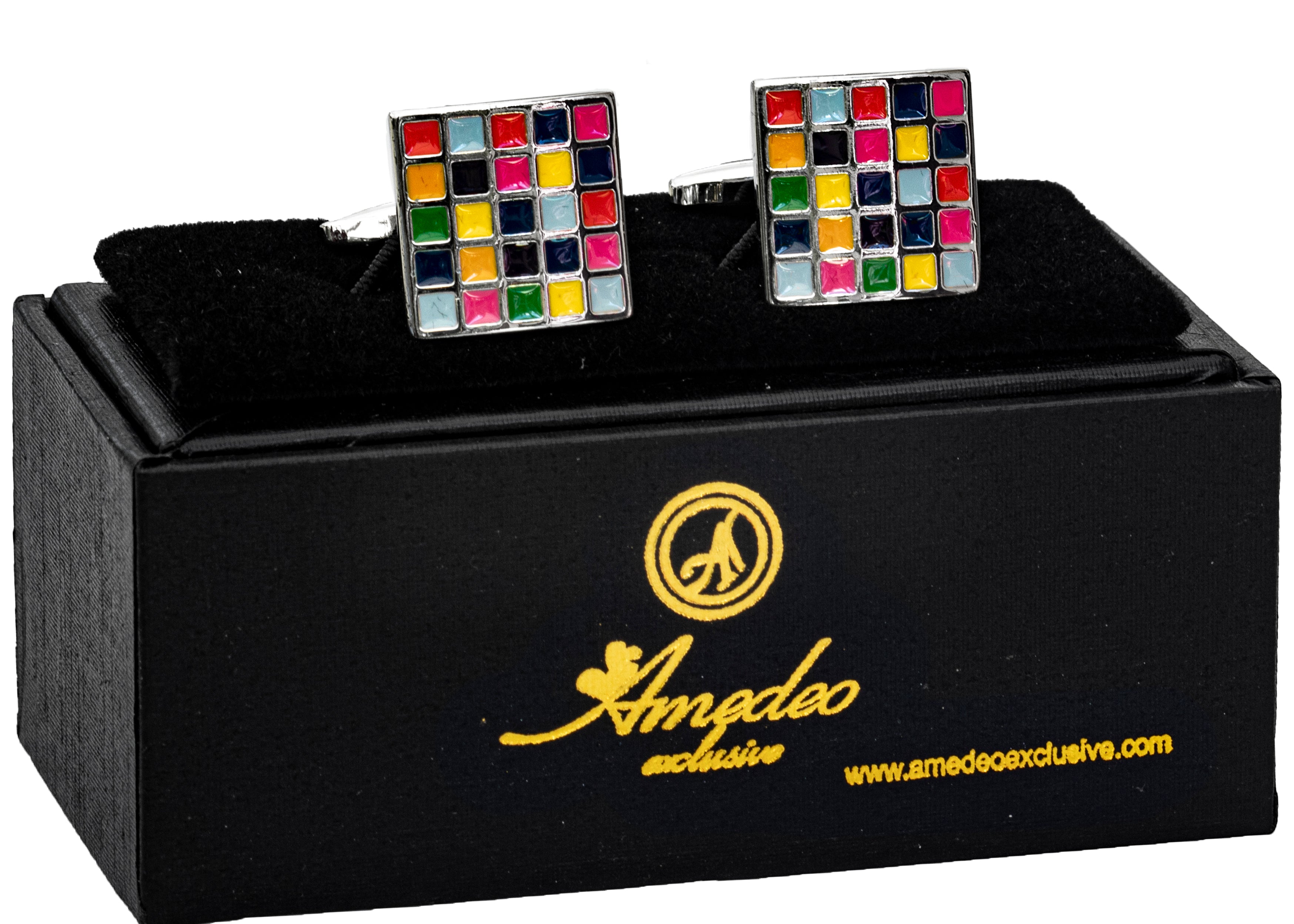 Colorful Cubes Mens Stainless Steel Square Cufflinks for Shirt with Box - Hand Crafted Perfect Gift