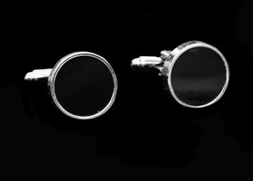 Silver Black Circles Mens Stainless Steel Square Cufflinks for Shirt with Box - Hand Crafted Perfect Gift