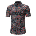 Tan with Black Multi Color Mens Short Sleeve Button up Shirts - Tailored Slim Fit Cotton Dress Shirts - Amedeo Exclusive