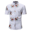 Men's Button down Tailor Fit Soft 100% Cotton Short Sleeve Dress Shirt White Floral casual & Formal - Amedeo Exclusive