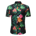 Men's Button down Tailor Fit Soft 100% Cotton Short Sleeve Dress Shirt Black Floral casual And Formal - Amedeo Exclusive