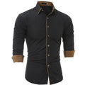 Men's Button down Tailor Fit Soft 100% Cotton Short Sleeve Dress Shirt Black with Beige casual And Formal - Amedeo Exclusive