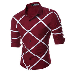 Men's Button down Tailor Fit Soft 100% Cotton Short Sleeve Dress Shirt Burgandy Check casual & Formal - Amedeo Exclusive