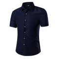 Men's Button down Tailor Fit Soft 100% Cotton Short Sleeve Dress Shirt Blue White Dots casual And Formal - Amedeo Exclusive