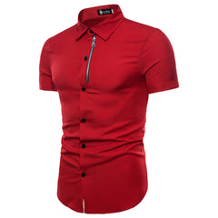 Men's Button down Tailor Fit Soft 100% Cotton Short Sleeve Dress Shirt Red casual And Formal - Amedeo Exclusive