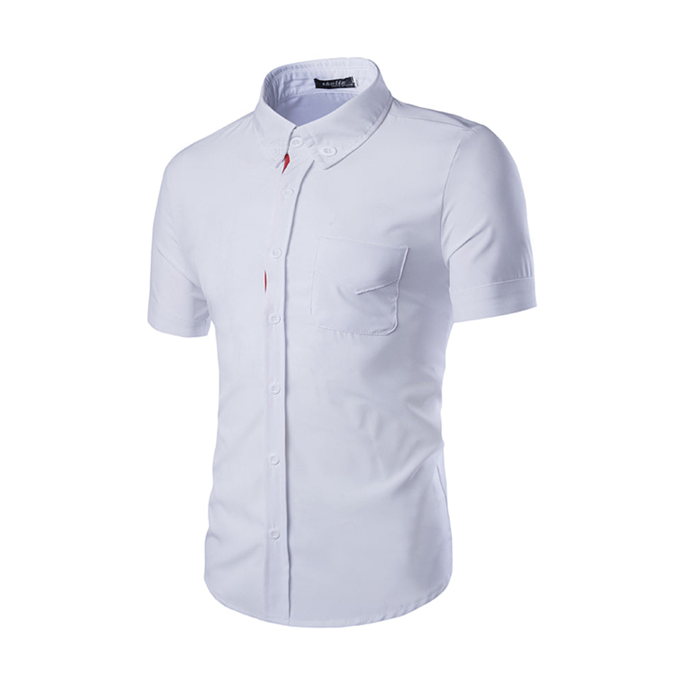 White Mens Short Sleeve Button up Shirts - Tailored Slim Fit Cotton Dress Shirts - Amedeo Exclusive