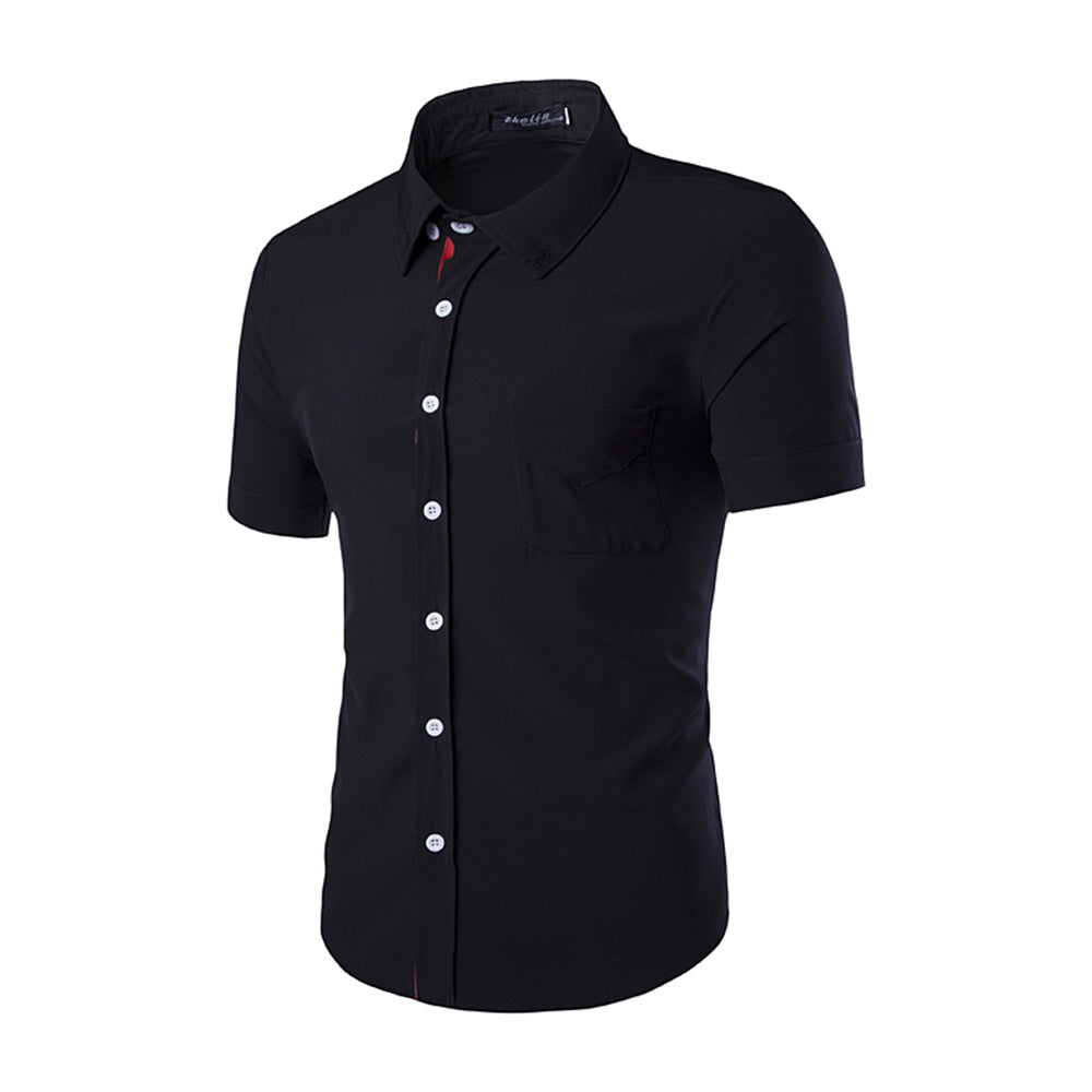 Men's Button down Tailor Fit Soft 100% Cotton Short Sleeve Dress Shirt Black casual And Formal - Amedeo Exclusive