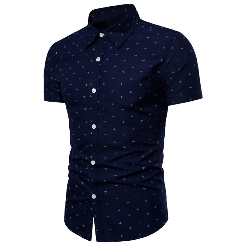 Men's Button down Tailor Fit Soft 100% Cotton Short Sleeve Dress Shirt Blue casual And Formal - Amedeo Exclusive