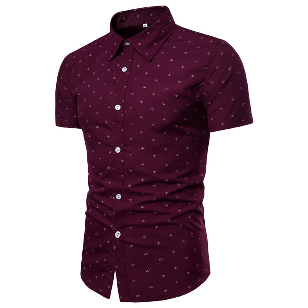 Men's Button down Tailor Fit Soft 100% Cotton Short Sleeve Dress Shirt Burgandy casual And Formal - Amedeo Exclusive
