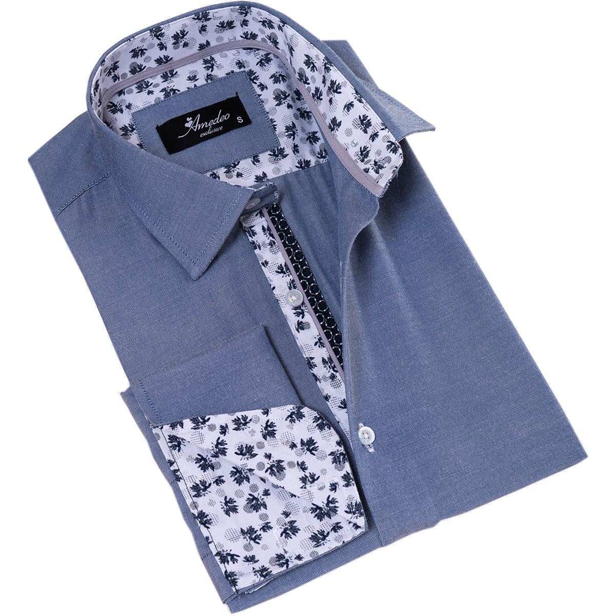 Grayish inside Floral Mens Slim Fit Designer French CuffShirt - tailored Cotton Shirts for Work and Casual Wear