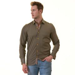 Green inside Paisley Printed Mens Slim Fit Designer French Cuff Shirt - tailored Cotton Shirts for Work and Casual Wear