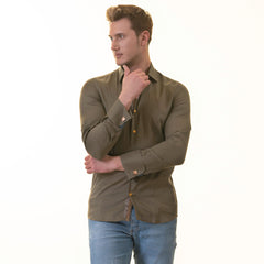 Green inside Paisley Printed Mens Slim Fit Designer French Cuff Shirt - tailored Cotton Shirts for Work and Casual Wear