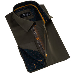 Green inside Paisley Printed Mens Slim Fit Designer French Cuff Shirt - tailored Cotton Shirts for Work and Casual Wear