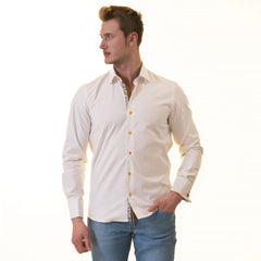 White inside Floral Mens Slim Fit Designer French Cuff Shirt - tailored Cotton Shirts for Work and Casual Wear