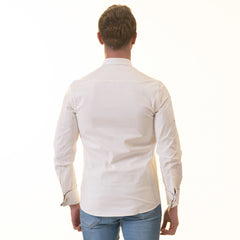 White inside Floral Mens Slim Fit Designer French Cuff Shirt - tailored Cotton Shirts for Work and Casual Wear