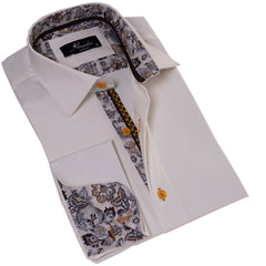 White inside Floral Mens Slim Fit Designer French Cuff Shirt - tailored Cotton Shirts for Work and Casual Wear