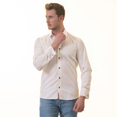 White insdei Red Floral Mens Slim Fit Designer French Cuff Shirt - tailored Cotton Shirts for Work and Casual Wear