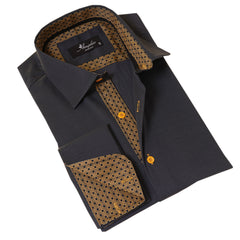 Black inside honeycomb Mens Slim Fit Designer French Cuff Shirt - tailored Cotton Shirts for Work and Casual Wear