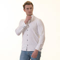 White inside Black Printed Double Cuff Shirt Mens Slim Fit Designer French Cuff Shirt - tailored Cotton Shirts for Work and Casual Wear