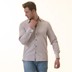 Gray with inside White Ptrined Double Cuff Shirt Mens Slim Fit Designer French Cuff Shirt - tailored Cotton Shirts for Work and Casual Wear