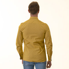 Mustard Printed inside Paisley Mens Slim Fit Designer French Cuff Shirt - tailored Cotton Shirts for Work and Casual Wear