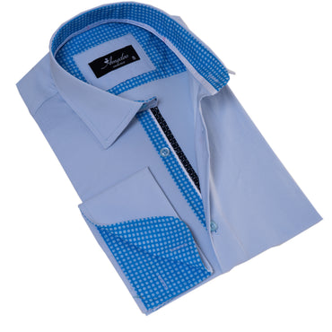 Blue inside Blue White Polka Dot Mens Slim Fit Designer French Cuff Shirt