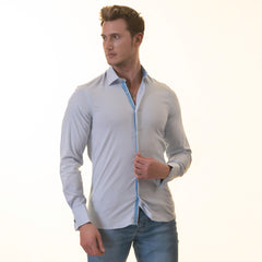 Blue inside Blue White Polka Dot Mens Slim Fit Designer French Cuff Shirt