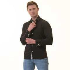 Black inside White Printed Double Cuff Shirt Mens Slim Fit Designer French Cuff Shirt