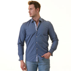 Blue inside Paisley Mens Slim Fit Designer French Cuff Shirt