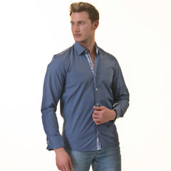 Blue inside Paisley Mens Slim Fit Designer French Cuff Shirt