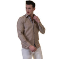 Brown White Mens Slim Fit French Cuff Shirts with Cufflink Holes - Casual and Formal