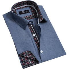 Denim Blue Mens Slim Fit French Cuff Dress Shirts with Cufflink Holes - Casual and Formal - Amedeo Exclusive