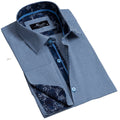 Blue Checkered Mens Slim Fit French Cuff Dress Shirts with Cufflink Holes - Casual and Formal - Amedeo Exclusive