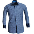 Blue Checkered Mens Slim Fit French Cuff Dress Shirts with Cufflink Holes - Casual and Formal - Amedeo Exclusive