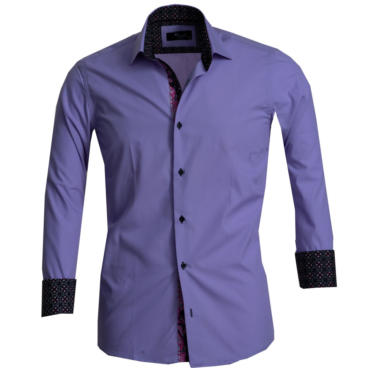 Solid Purple Mens Slim Fit French Cuff Dress Shirts with Cufflink Holes - Casual and Formal - Amedeo Exclusive