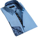 Solid Light Blue Mens Slim Fit French Cuff Dress Shirts with Cufflink Holes - Casual and Formal - Amedeo Exclusive