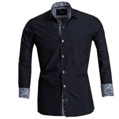 Solid Black Mens Slim Fit French Cuff Dress Shirts with Cufflink Holes - Casual and Formal - Amedeo Exclusive