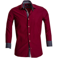 Solid Burgandy Mens Slim Fit French Cuff Dress Shirts with Cufflink Holes - Casual and Formal - Amedeo Exclusive