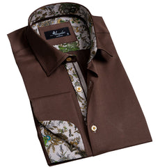 Solid Choclate Brown Mens Slim Fit French Cuff Dress Shirts with Cufflink Holes - Casual and Formal - Amedeo Exclusive