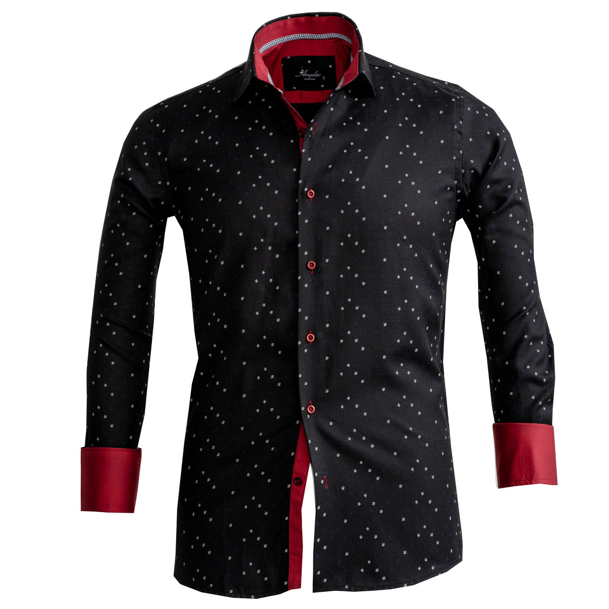 Black And Red Mens Slim Fit French Cuff Shirts with Cufflink Holes - Casual and Formal
