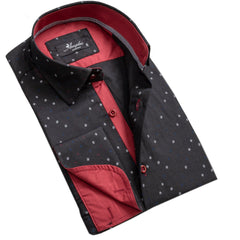 Black And Red Mens Slim Fit French Cuff Dress Shirts with Cufflink Holes - Casual and Formal - Amedeo Exclusive
