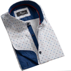White and Blue Design Mens Slim Fit Designer Dress Shirt - tailored Cotton Shirts for Work and Casual Wear - Amedeo Exclusive
