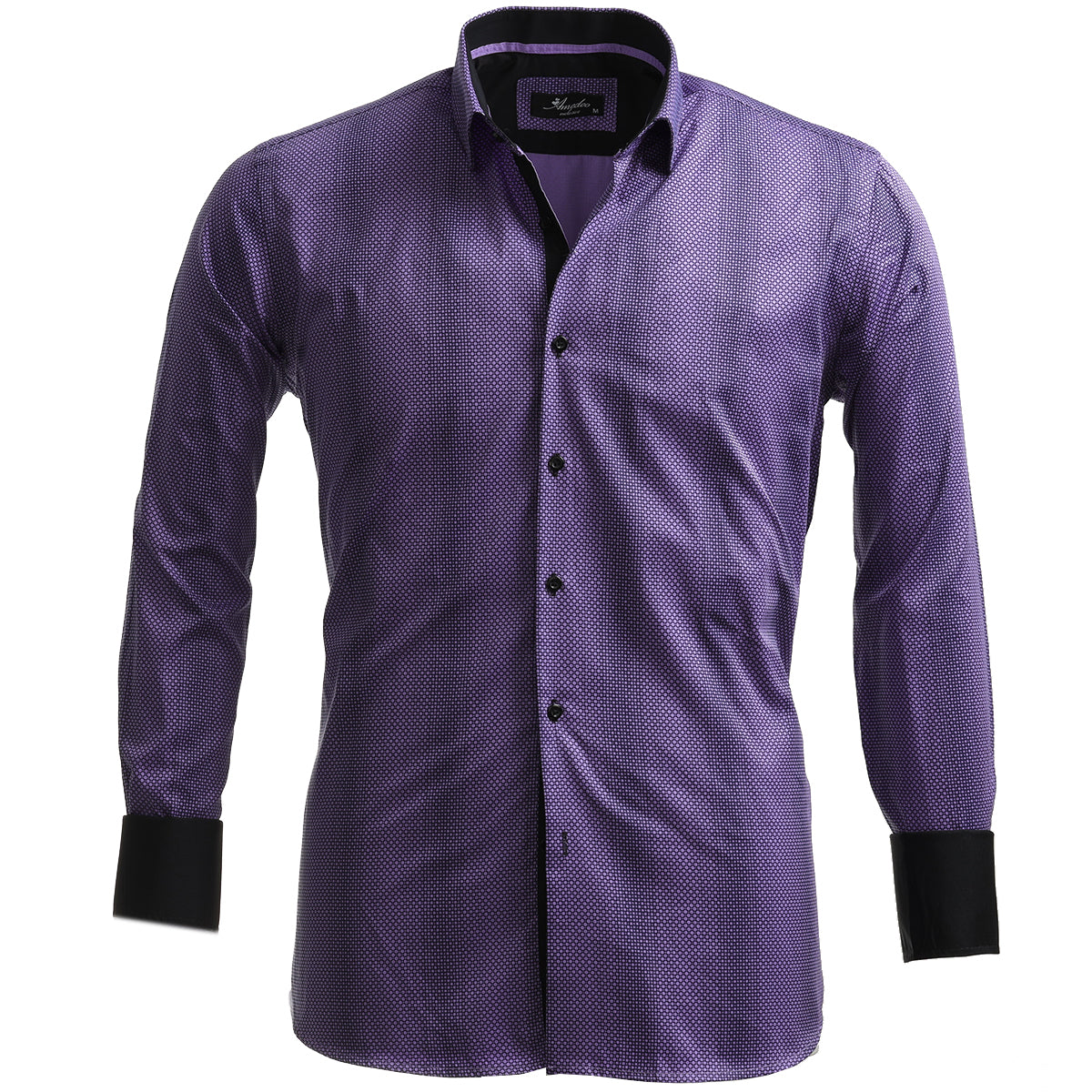 Purple Design Mens Slim Fit French Cuff Shirts with Cufflink Holes - Casual and Formal
