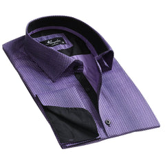 Purple Design Mens Slim Fit French Cuff Dress Shirts with Cufflink Holes - Casual and Formal - Amedeo Exclusive