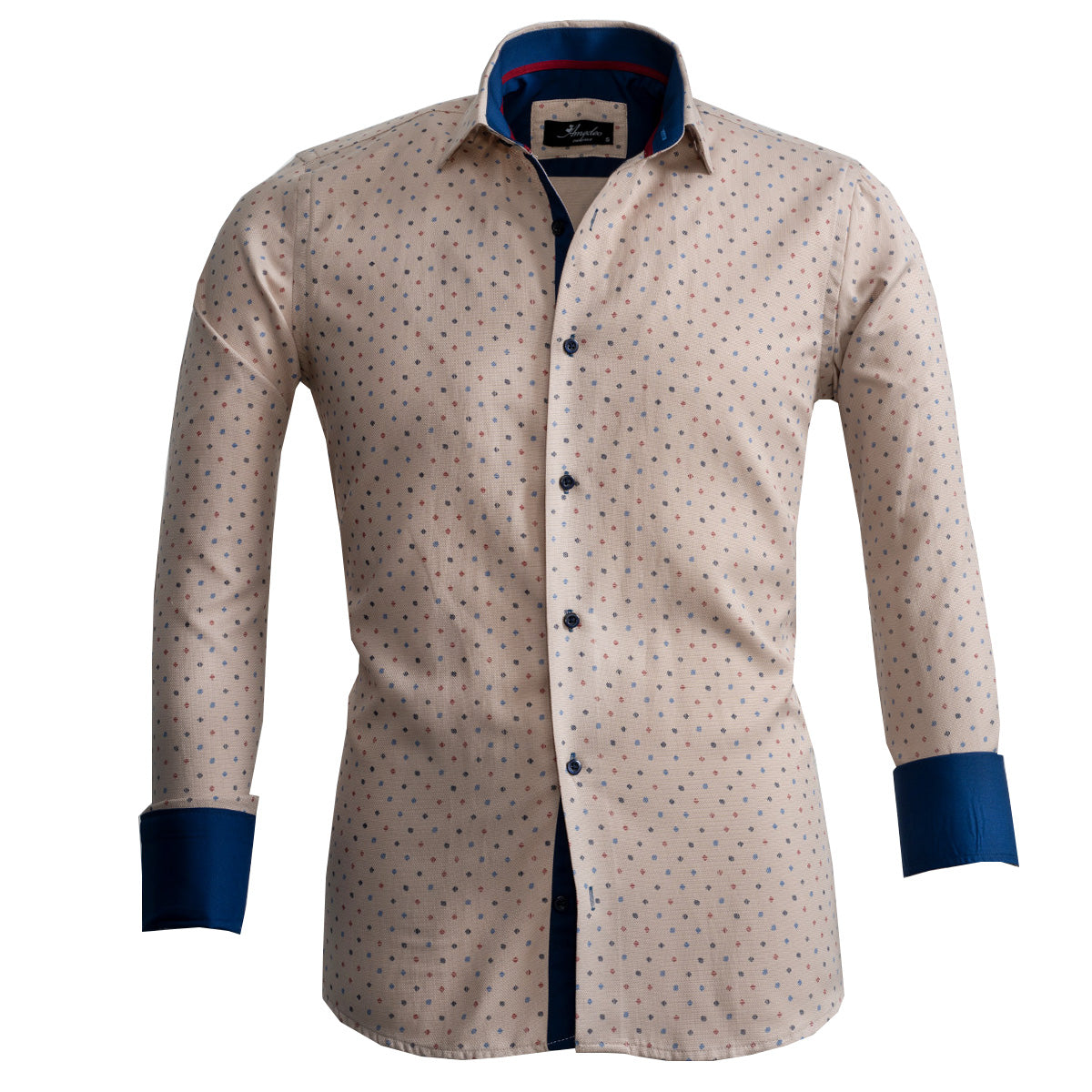 Cream Design Mens Slim Fit French Cuff Shirts with Cufflink Holes - Casual and Formal