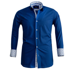 Medium Blue Design Mens Slim Fit French Cuff Shirts with Cufflink Holes - Casual and Formal