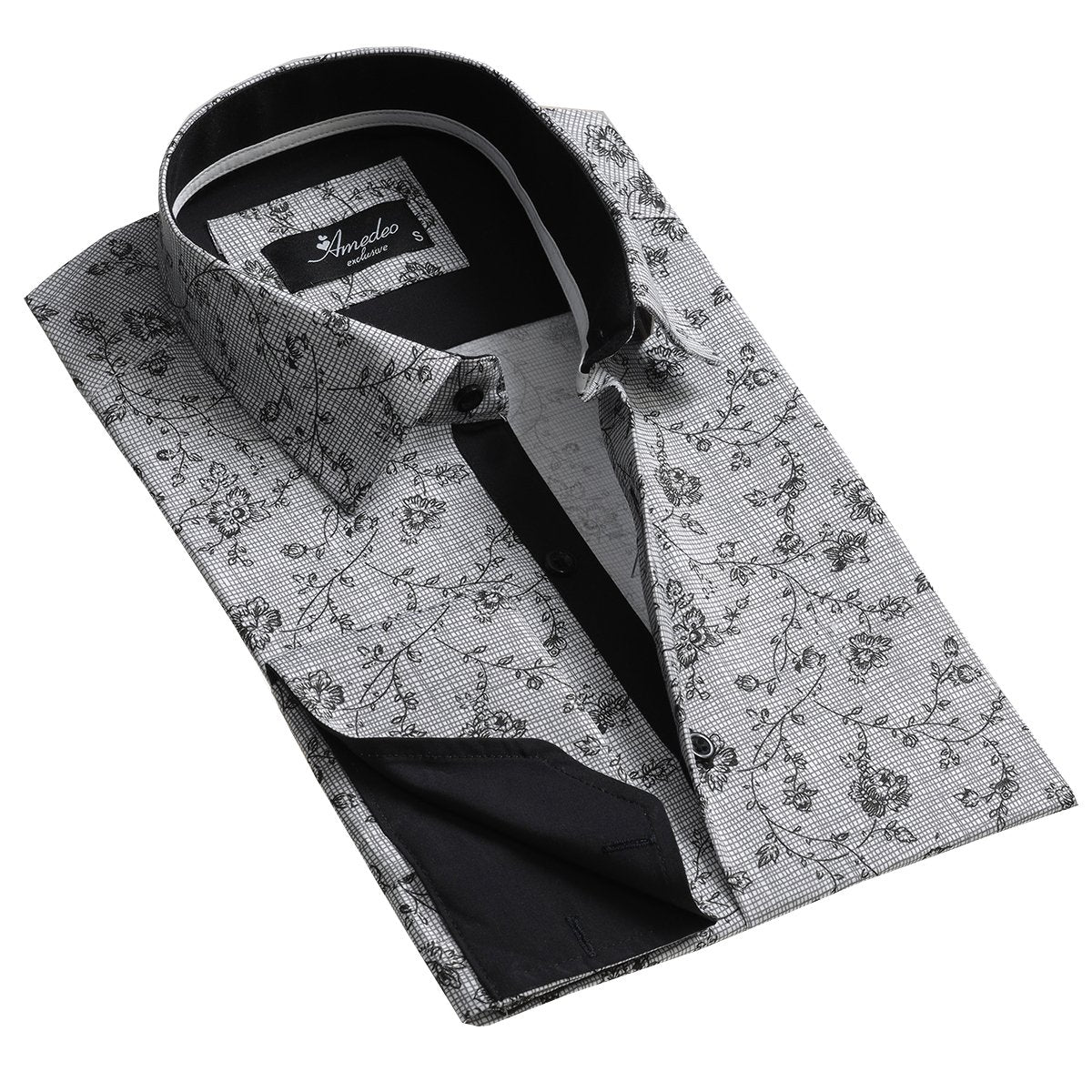 Black and WhiteMens Slim Fit French Cuff Dress Shirts with Cufflink Holes - Casual and Formal - Amedeo Exclusive