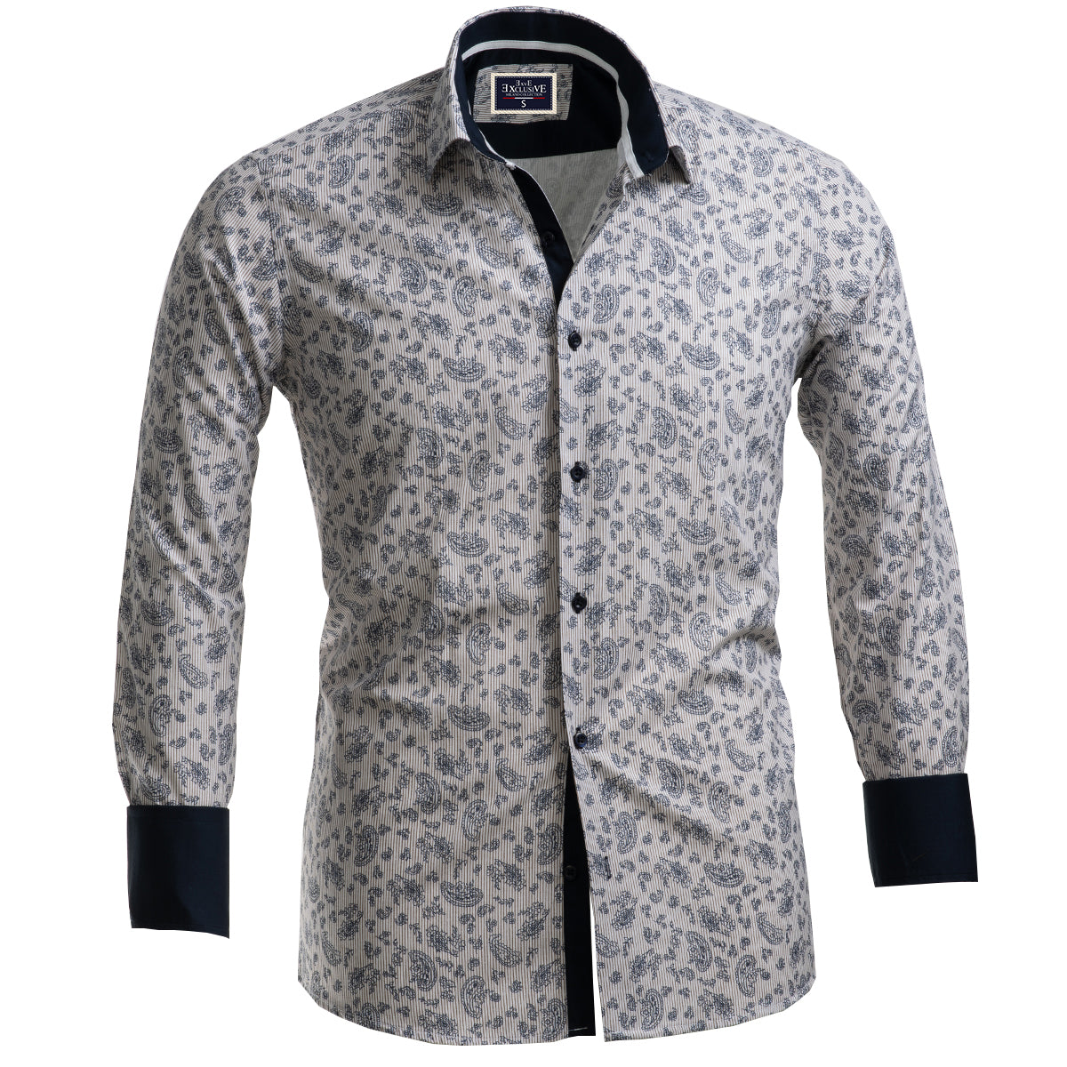 Light Grey Floral Mens Slim Fit French Cuff Shirts with Cufflink Holes - Casual and Formal