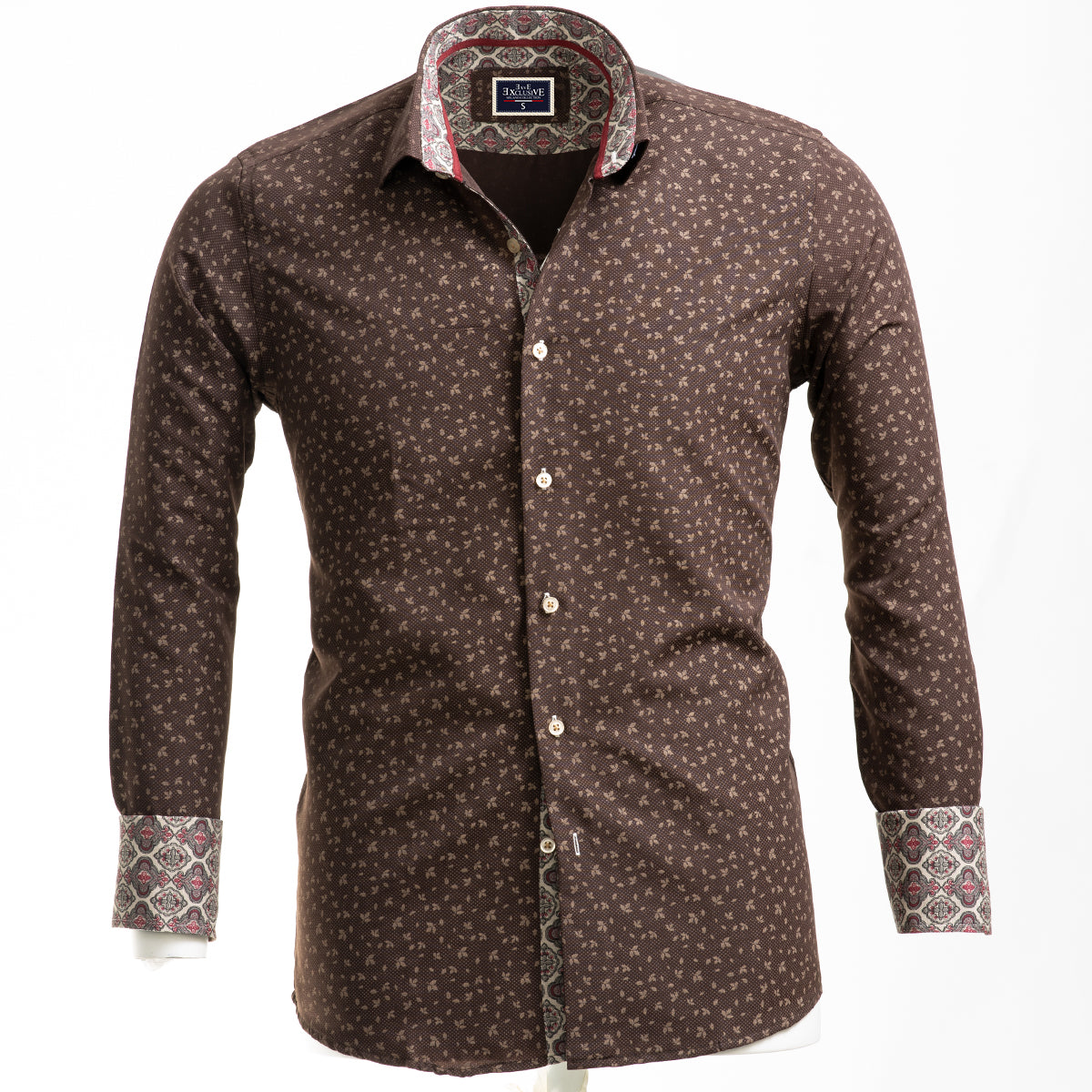 Brown Mens Slim Fit French Cuff Shirts with Cufflink Holes - Casual and Formal