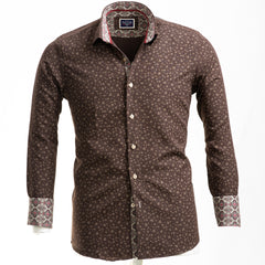 Brown Mens Slim Fit French Cuff Shirts with Cufflink Holes - Casual and Formal
